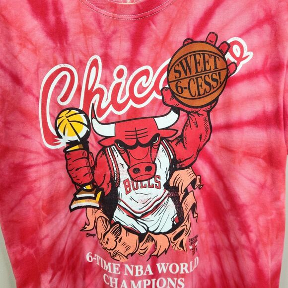 Mitchell & Ness Mens Chicago Bulls 6 Time World Champs Tie Dye SS Tee Medium - Picture 2 of 6
